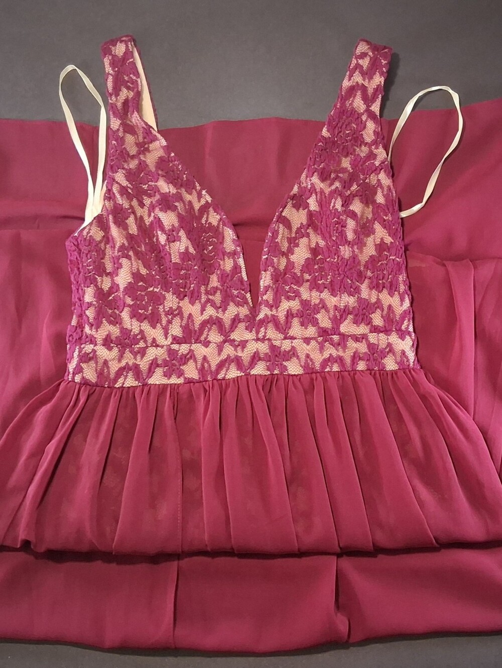 LULUS Women's Deep V Dress With MIRO Mini Skirt Under Sheer Size SMALL